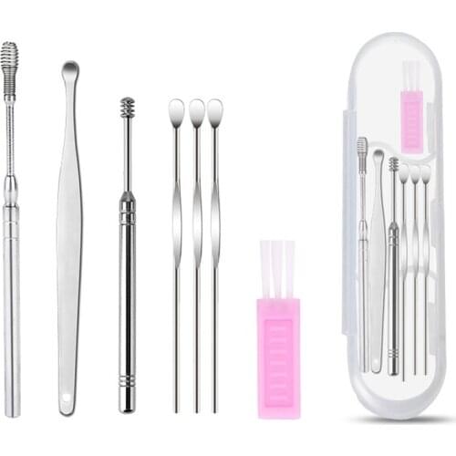 6/7Pcs Multifunction Stainless Steel Spiral Ear Pick Spoon Ear Wax Removal Cleaner Portable Ear Pick Ear Care Tools