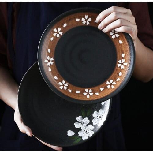 8-inch Japanese-style Ceramic Western-style Steak Ramen Dish Hotel Restaurant Tableware Household Round Sushi Fruit Dessert Dish