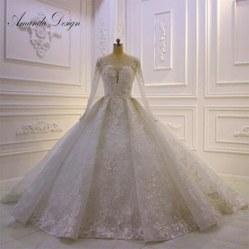 Amanda Design brautkleider hochzeitskleid Full Sleeve Lace Applique Pleated Wedding Dress