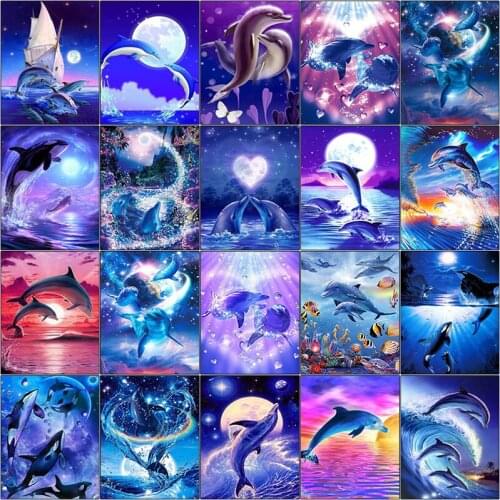 Cuadros full square Cross stitch 5d diamond painting kit Landscape animal dolphin ocean complet embroidery dirll drawing mosaic