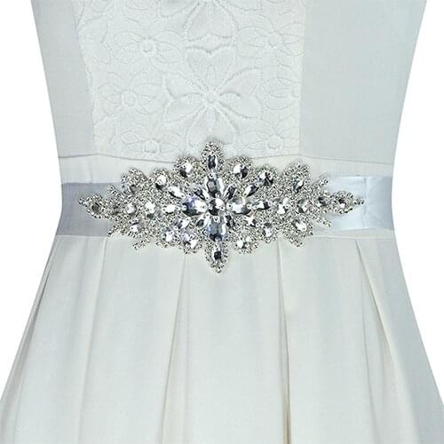 60% HOT SALE Rhinestone Bridal Sash Waist Belt with White Satin Ribbon for Wedding Dress Cummerbunds Clothing Accessories