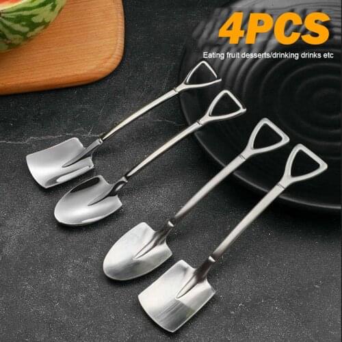 Retro Shovel Flat Coffee Tea Ice Cream Metal Spoon Gift Creative Bar Stainless Steel 410 Dessert Spoons Set Housewares kitchen
