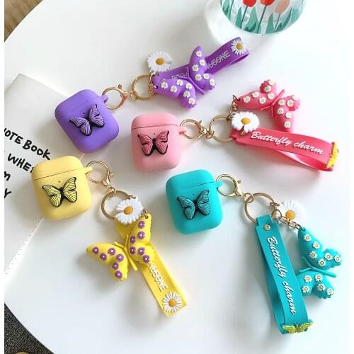 Cute Butterfly Case For Apple Airpods Pro Case Soft Silicone Earphone Accessorie Cover for Air Pods 1 2 Cases with Pendant Funda