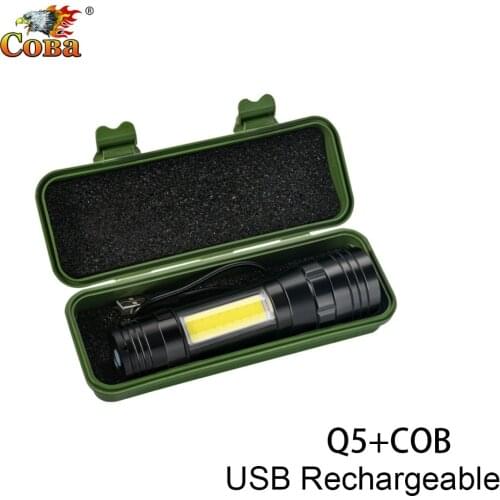 Power Built In Battery Q5 Zoom Focus Mini Led Flashlight Torch Lamp Lantern USB Rechargeable Waterproof Side COB Camping Light