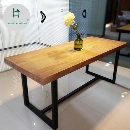 Louis Fashion Dining table Custom LOFT contracted and contemporary, wrought iron solid wood , computer American wind industry