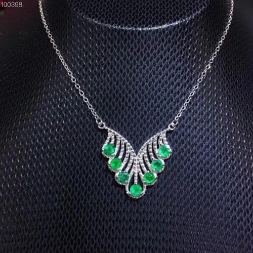 Natural green emerald Necklace Natural Gemstone Pendant Necklace 925 sliver fashion triangle women Tassels party gift Jewelry