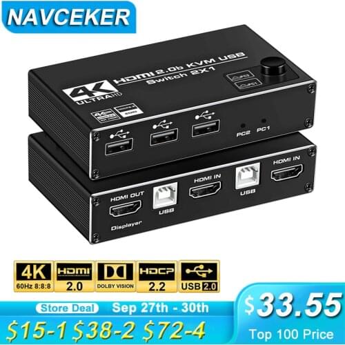 Navceker KVM HDMI Switch Dual Monitor 2 In 1 Out DP KVM Switch 2 Ports 4K 60Hz HDMI KVM Switch Share Printer Keyboard Mouse 1080
