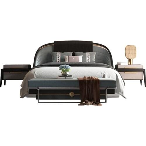 New Chinese solid wood double bed master bedroom modern light luxury semi enclosed bedside table