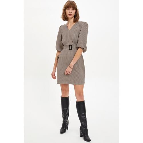 DeFacto Relax Fit Belted Balloon Sleeve Dress