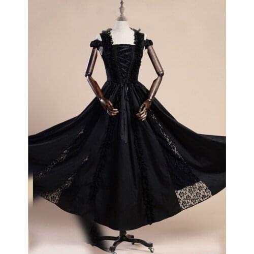 Summer women Lace Stitching Vintage Gothic dress Off Shoulder evening gown Female cotton long Bandage dresses