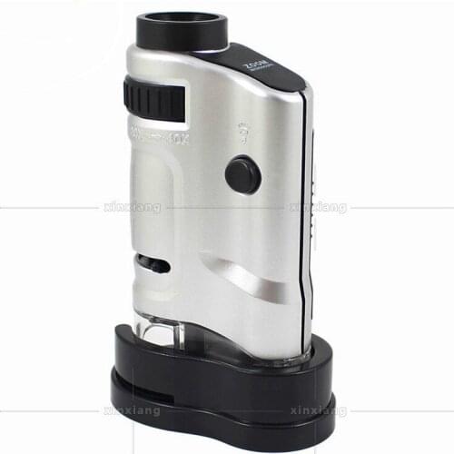 20-40 Times Portable High Power Magnifying Glass LED Light Multi-Function with Base Ahn of Black Tea Golden Flower Microscope