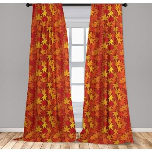 Burnt Orange Orange Curtains Colorful Autumn Fall Season Maple Leaves in Unusual Window Treatments for Living Room Bedroom Decor