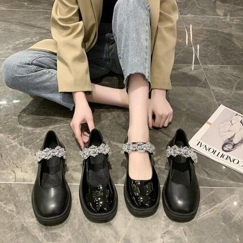 LAASIMI Womens Retro Mary Janes Shallow Sweet Ladies Casual Flats for Woman Crystal Soild Shoes Female Rubber Footwear New 2021