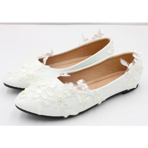 【Xingchenmao】Simple lace white wedding shoes flat and large bride shoes soft soles comfortable wedding shoes BH2101