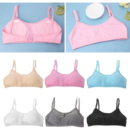 Young Girls Solid Soft Cotton Bra Puberty Teenage Breathable Underwear Kid Cloth