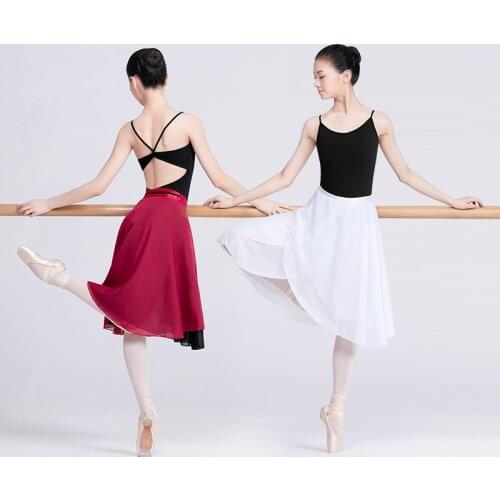 Adult Women Chiffon Dance Skirt Ballet Tutu Gymnastics Skate Ballet Skirt Ladies Girls Two Layers Double Color Dance Wrap Skirt