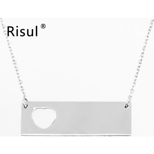 Risul Heart in Rectangle Necklace Women Choker blank bar with Rolo chain Stainless steel Charm Mirror Polish pendant Necklace