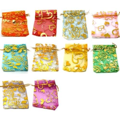 10pcs 7x9 Wedding Decoration Organza Jewelry Bags Gold/Silve Mixed Color Candy Gift Bags Party Wedding Favors Packaging