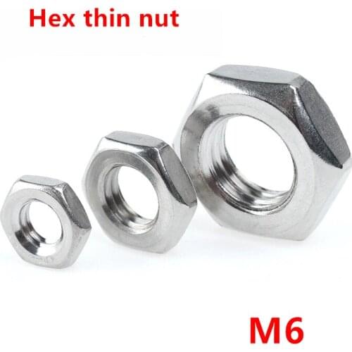 100pcs M6 Hex nut DIN439 A2-70 stainless steel SUS304 Hexagon Hex Thin Nut