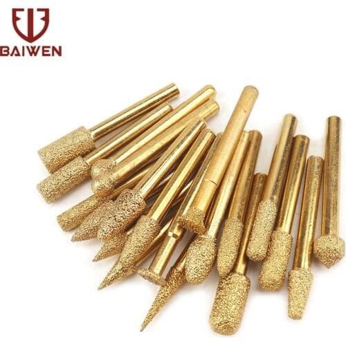 20pcs Diamond Grinding Head Wheel Dremel Rotary Tool Vacuum Brazed Straight Router Bit For Stone Jade Polishing Carving Tools