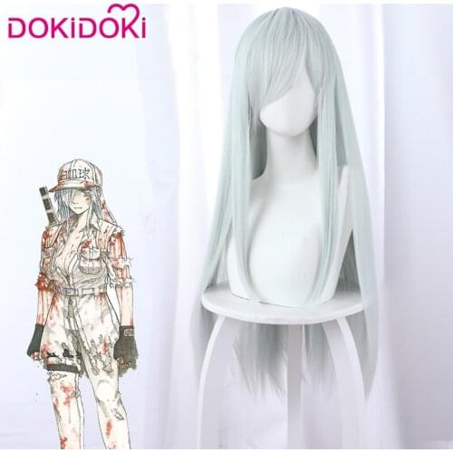 DokiDoki Anime Cells at Work! Cosplay Wig White Blood Cell Wig Women Long Blue Hair Cells at Work! Cosplay Wigs Leukocyte Hair