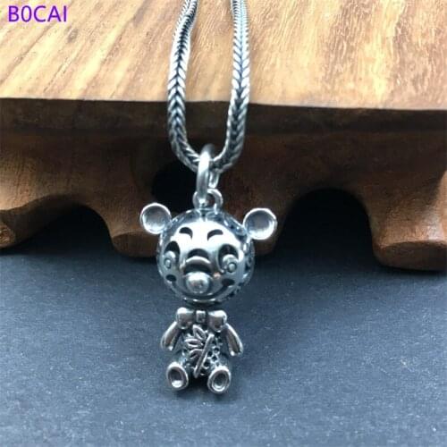 BOCAI S925 Sterling Silver Charm Pendants 2021 Fashion Hollow Out Little Bear Hanging Dangler Pure Argentum Personality Amulet