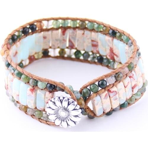 Drop Ship Fashion Beautiful Energy Beaded Cuff Bracelet Handmade Natural Stone Tube Beads Wrap Bracelets