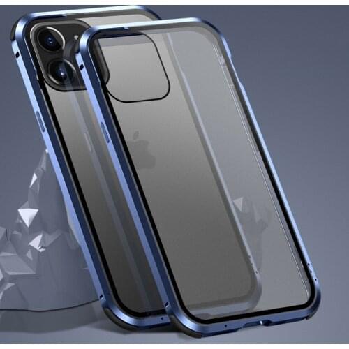 For iphone 12 Pro MAX Case Luxury shockproof Metal bumper + tempered glass back cover for iphone 12 mini 12pro 12 12promax Case