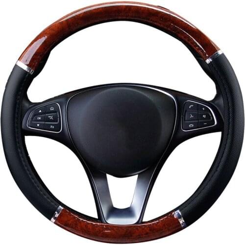 Car Steering Wheel Cover 10 Types of Carbon Fiber Leather and Wood Fiber Patterns For 37-38CM / 14.5" -15" M Size Steering-Wheel