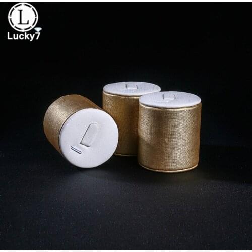 Cylindrical PU Leather Ring Seat Stand White & Gold Brushed Jewelry Display Stand Ring Display Tray Base Counter Showing Display