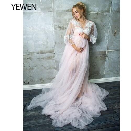 Long Light Pink Maternity Party Dress 2021 Maternity Dresses for Photo Shoot Maternity Gown Photo Session YEWEN