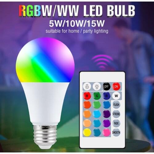 E27 Smart Control Lamp Led RGB Light Dimmable 5W 10W 15W RGBW Led Lamp Colorful Changing Bulb Led Lampada RGBW White Decor Home