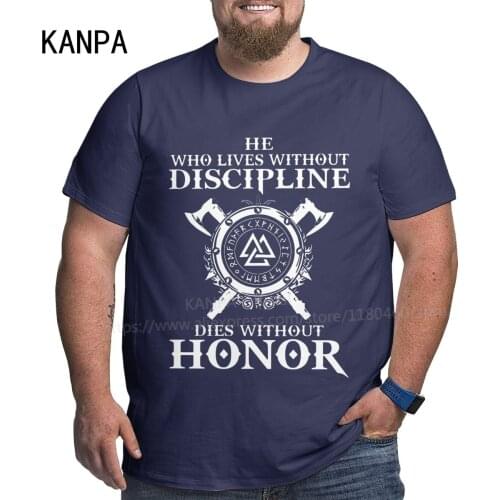 KANPA Viking Design Mens Oversized T-Shirts Navy Cotton T Shirt for Big Tall Man Short Sleeve Tee Shirt Summer Top Clothing