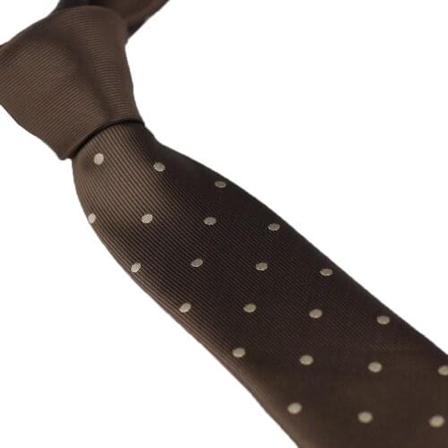 Coachella Ties Brown Knot Contrast Brown with Silver Polka Dot Tie Necktie Jacquard Skinny Tie 6cm