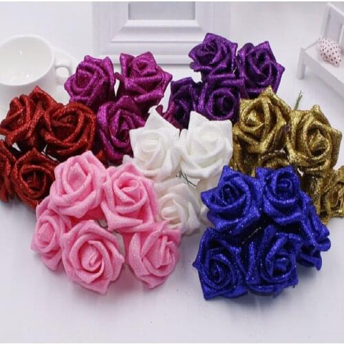 50 pcs/lot Artificial Sequin Foam Roses For Home And Wedding party Diy Decoration Flower Heads flower For Weddings Sequin roses