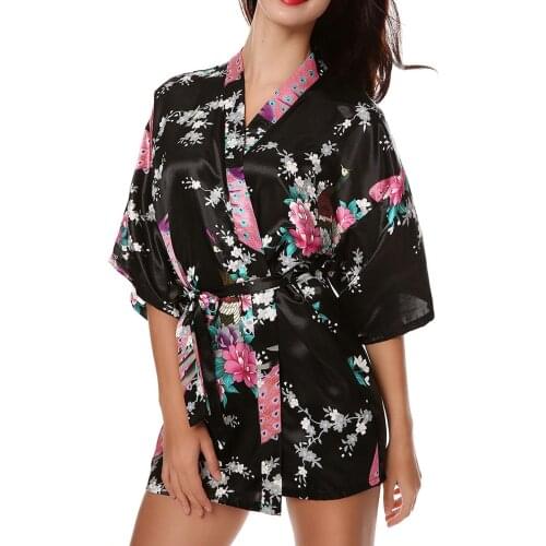 Premium Peacock Bridesmaid Bridal Kimono Black Robe Short 15 Colors Shower Womens Gift Kimonos Cover Up Sexy Lingerie