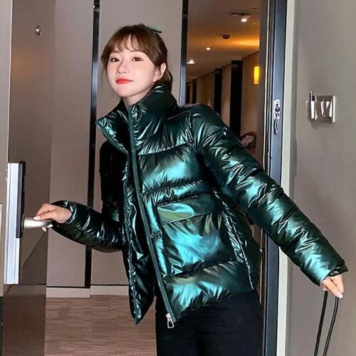 Short Shiny Women Winter Jacket Parkas 2021 Fashion Youth Bright Slim Stand Collar Casual Street Warm Autumn Winter Coat Female