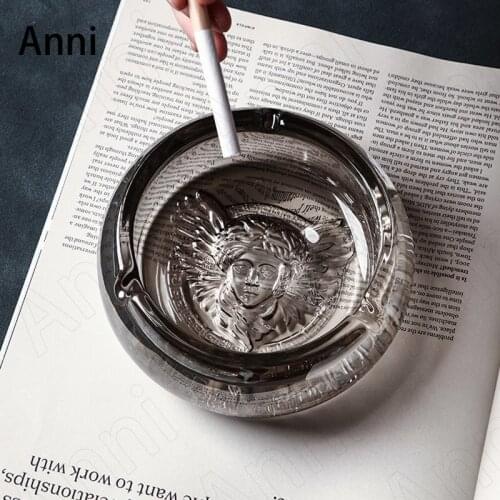 Creative Crystal Glass Ashtray Nordic Light Luxury Large Relief Craft Decorative Angels Ashtrays Living Room Desktop Ornaments
