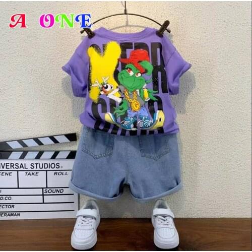 Summer boys t-shirt baby tee kids t-shirt + short 2 pcs set fashion money cartoon kids clothes boys 2T -12Tyrs