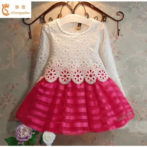 Cute Baby Girls Summer Floral Dress Princess Party Flower Long Sleeve Dresses Wedding Girl Clothes Size 2-8 Children Clothes