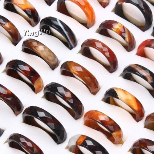 Yingwu Fashion natural agate stone ring men and women jewelry brown rings jewelry wedding ring bijoux Wholesale 30pcs