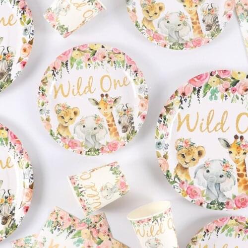 Cartoon Animal Disposable Tableware Set Wild One Party Kids Birthday Safari Party Decor Baby Shower Forest Theme Party Supplies