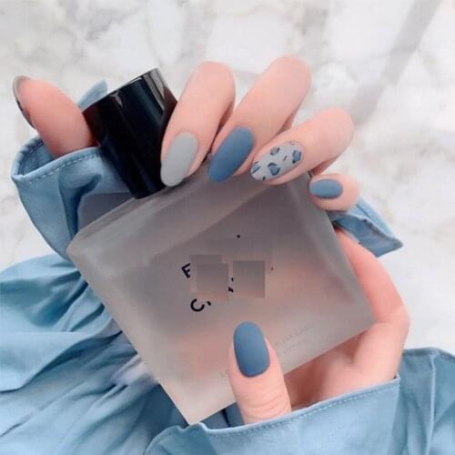 24pcs/Set European Matte False Nails Full Finished Blue Leopard Pattern Fake Nails Beauty Artificial Full Cover Nail Art Tips