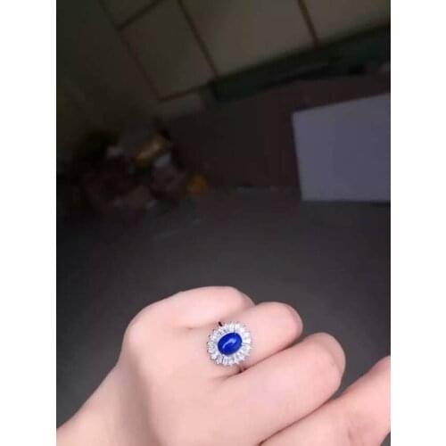 Natural blue lapis lazuli gem Ring Natural gemstone ring 925 sterling silver trendy Elegant round Flower women girl partyJewelry