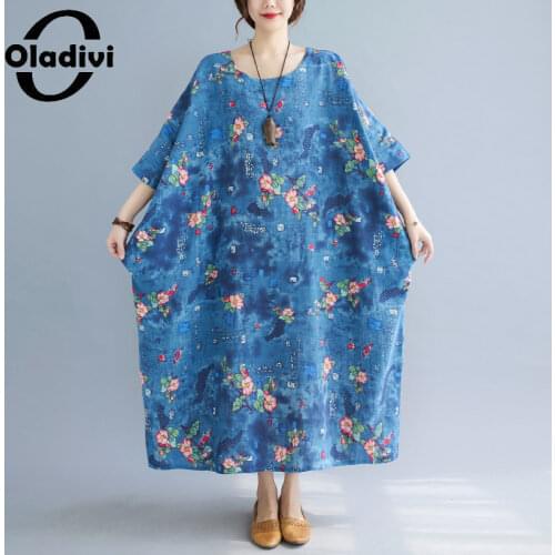 Oladivi Oversized Clothing Plus Size Cotton Linen Dress Women Summer 2021 Casual Loose Long Dresses Tunics 4XL 5XL 6XL 8XL 10XL