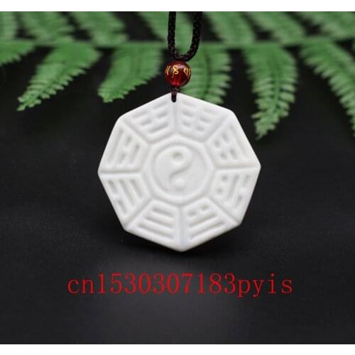 Natural White Jade Tai Chi Gossip Pendant Necklace Chinese Hand-Carved Charm Jewelry Fashion Amulet for Men Women Lucky Gifts