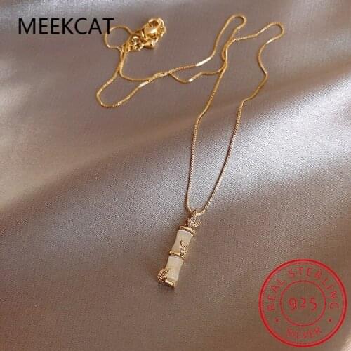 2020 new Simple Girl 925 silver bamboo shaped pendant Korean womens collarbone chain exquisite gift fine jewelry short necklace