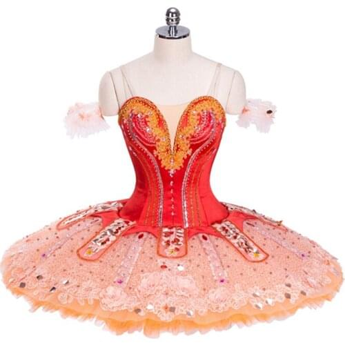 Adult Child Professional Ballet Tutu Dress Peach Red Professional Ballet Stage Costume Competition Performance Pancake Tutus