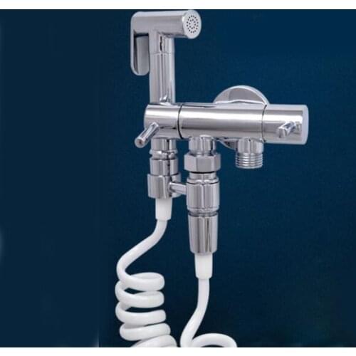 Solid Brass Chrome Handheld Bidet ,Toilet Portable Bidet Shower Set one inlet two outlet BD854t BD062