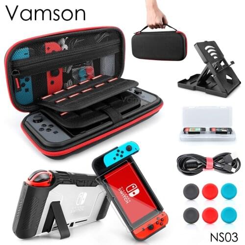 Vamson Portable Travel Protective Storage Bag Screen Protector Case for Nintendo Switch Accessories Set for Nintend Case NS03